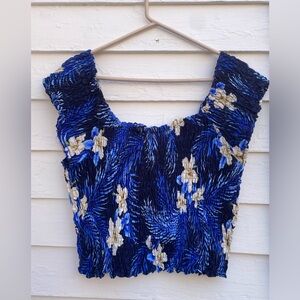 Rima Beach World Smocked Tropical Blue Crop Top
